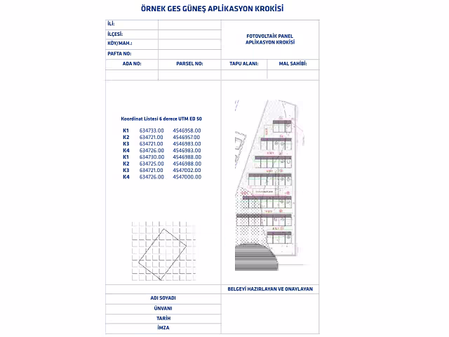 Harita Mühendisi Onaylı Koordinatlı Aplikasyon Krokisi